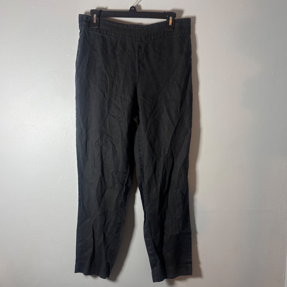 Eileen Fisher Black 100% Linen Cropped Pants Elastic Waist Size S/P